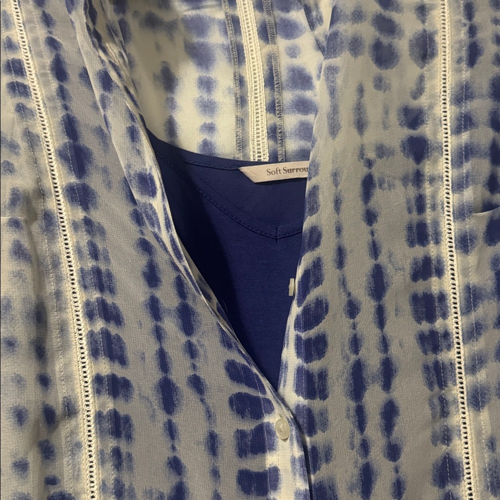 Soft Surroundings Sheer Maxi Dress w Slip XS Blue White Button Front Resort Boho - Picture 12 of 15